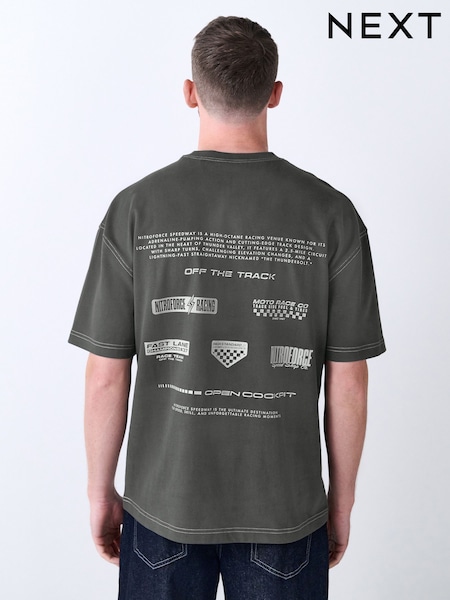 Grey Relaxed Fit Graphic Print Heavy Weight T-Shirt (F64477) | €24