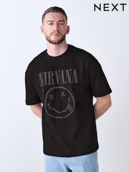 Black Nirvana Relaxed Fit Band Graphic Print T-Shirt (F64479) | AED122
