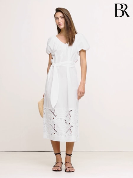 Banana Republic White V Neck Embroided Midi Dress (F64493) | €138