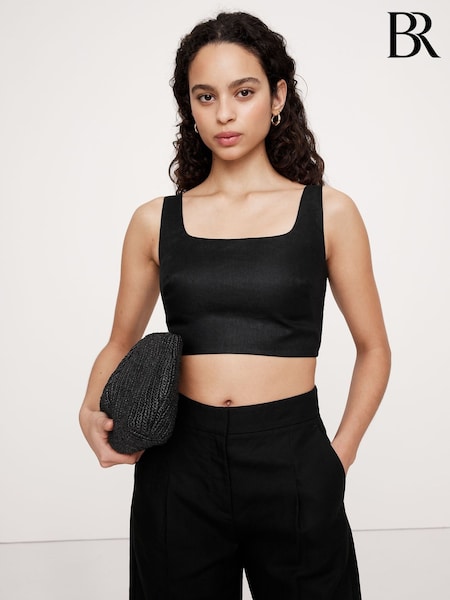 Banana Republic Black Linen Square-Neck Cropped Tank (F64495) | €105