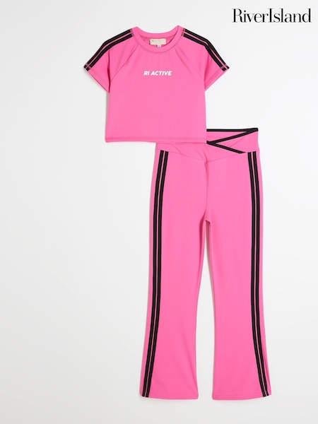 River Island Pink Girls 100% Cotton Active Cheer Kickflare Top And Joggers Set (F64563) | 1,562 UAH