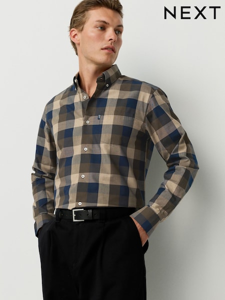 Navy/Neutral Check Regular Fit Easy Iron Button Down Oxford Shirt (F64567) | R$ 250