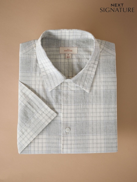 Light Grey Check Regular Fit Short Sleeve Seersucker Shirt (F64569) | AED153 - AED175
