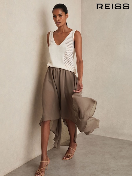 Reiss Mink Neutral Lucie Sheer-Overlay High-Low Shorts (F64575) | €220