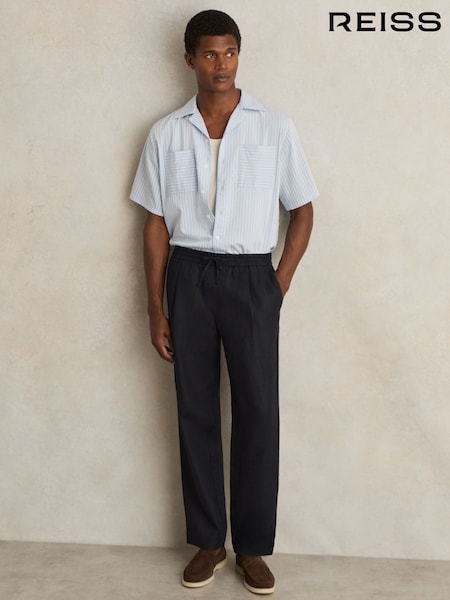 Reiss Navy Barges Linen Drawstring Relaxed-Fit Trousers (F64577) | €195