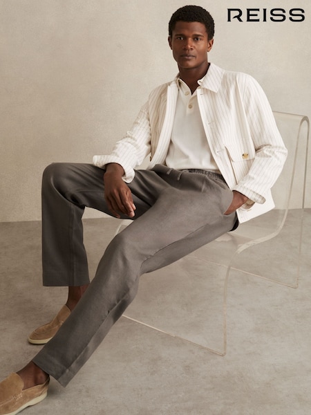 Reiss Mushroom Brown Barges Linen Drawstring Relaxed-Fit Trousers (F64579) | €215