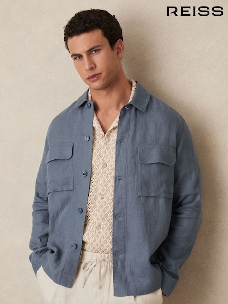 Reiss Airforce Blue Eze Linen Twin-Pocket Overshirt (F64580) | €195