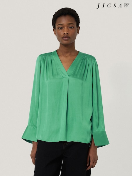 Jigsaw Green Satin Blouses (F64662) | AED577