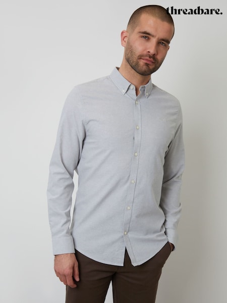 Gri Chrome - Cămașă Threadbare Oxford Mânecă lungă (F64731) | 179 LEI