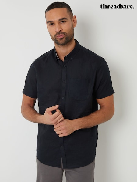 Threadbare Black Linen Blend Short Sleeve Shirt (F64741) | €31