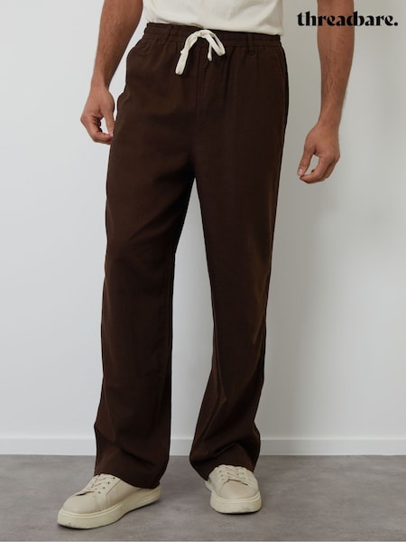 Threadbare Brown Linen Blend Baggy Trousers (F64752) | R$ 350