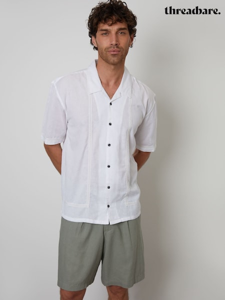 Білий - Threadbare Relaxed Fit Linen Blend Lace Trim Shirt (F64755) | 1 442 грн