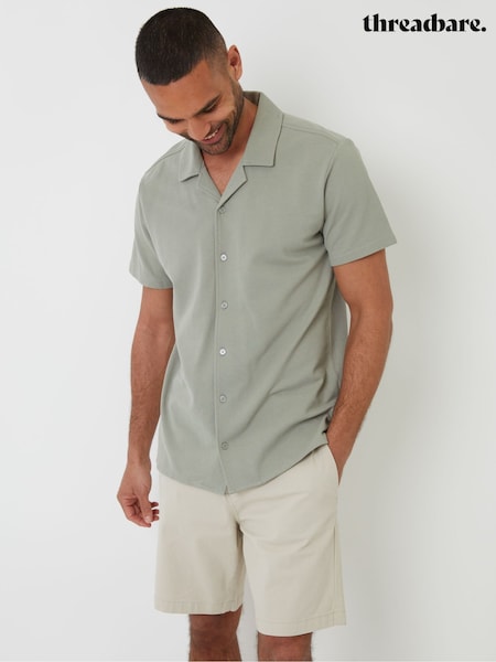 Threadbare Green Jersey Pique Revere Collar Short Sleeve 100% Cotton Shirt (F64756) | €29