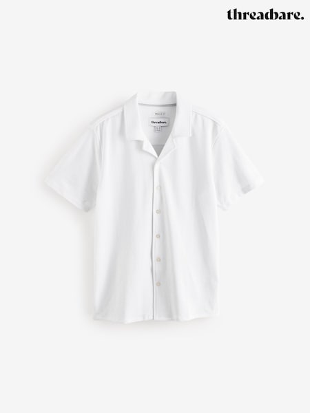 Alb - Threadbare Jersey Pique Revere Collar Short Sleeve 100% Cotton Shirt (F64771) | 149 LEI