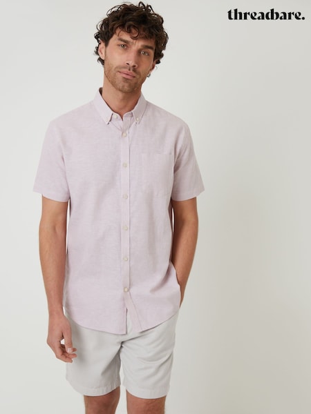 Розовый - Threadbare Linen Blend Short Sleeve Shirt (F64773) | €29