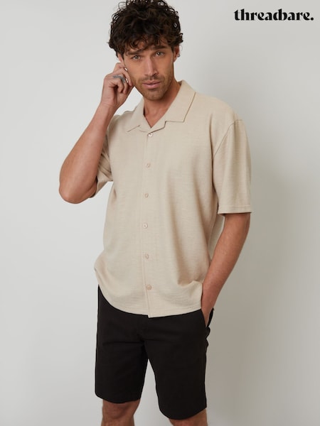 Threadbare Natural Textured Revere Collar Short Sleeve Shirt (F64784) | €37