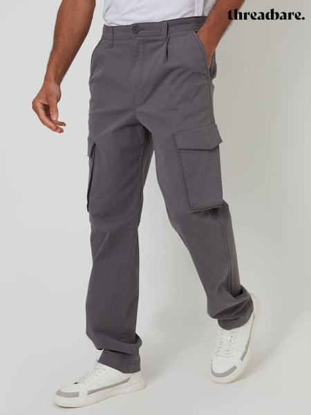 Gri - Threadbare Relaxed Fit Stretch Cargo Chinos Trousers (F64794) | 238 LEI