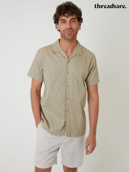 Natural - Threadbare 100% Cotton Pluck Textured Revere Collar Short Sleeve Shirt (F64802) | 34 €