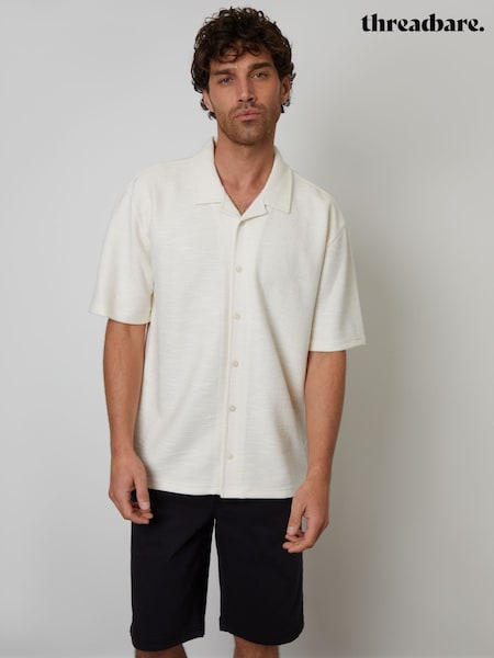 Threadbare Cream Textured Revere Collar Short Sleeve Shirt (F64808) | €37