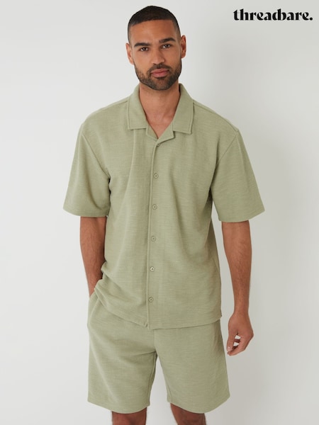 Threadbare Green Textured Revere Collar Short Sleeve Shirt (F64812) | €37