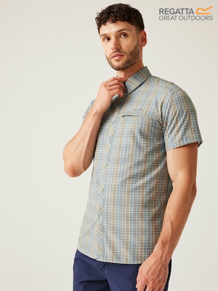 Regatta Blue/Orange Mens Travel Packaway Short Sleeve Shirt (F64968) | €42