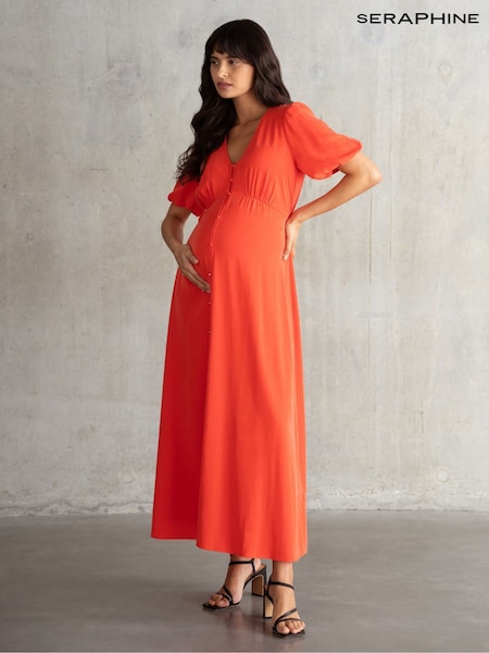 Seraphine Orange V-Neck Nursing Dress (F65037) | $173