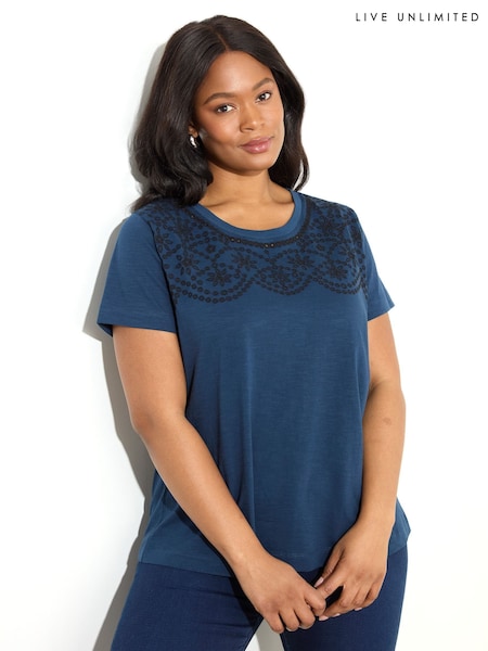 Live Unlimited Curve Jersey Embroidered 100% Cotton T-Shirt (F65102) | 410 LEI