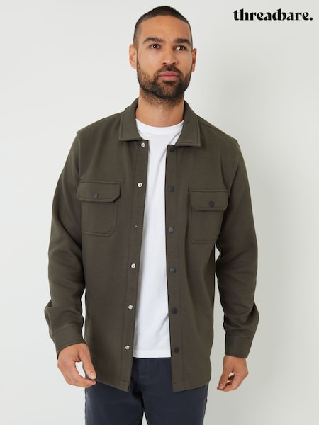Threadbare Khaki Pique Popper Fastening Shacket (F65445) | R$ 350