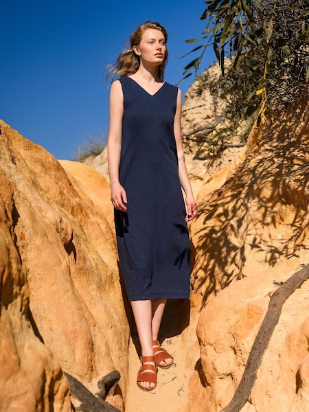 Celtic & Co. Blue Slub Jersey 100% Cotton Midi Dress (F65456) | €87