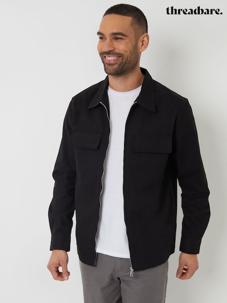 Threadbare Black 100% Cotton Twill Zip Up Shacket (F65457) | OMR19