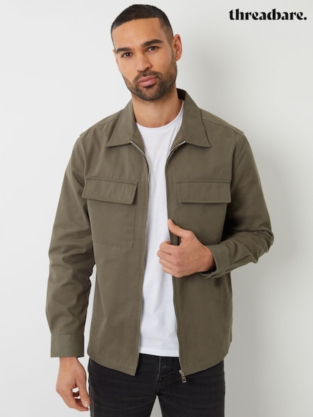 Threadbare Green 100% Cotton Twill Zip Up Shacket (F65458) | €54