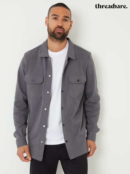 Threadbare Grey Pique Popper Fastening Shacket (F65460) | €40
