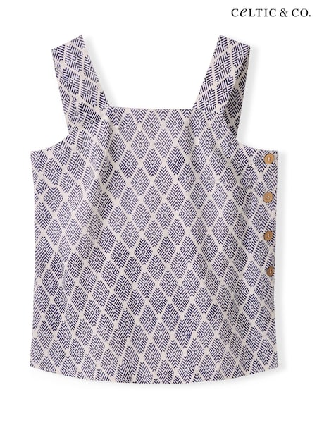 Celtic & Co. Blue Square Neck Linen Top (F65471) | 663 LEI