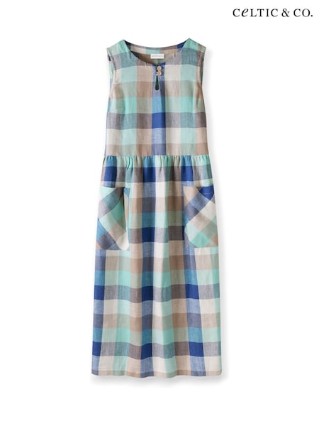 Celtic & Co. Green Button Detail Midi 100% Linen Dress (F65479) | €244