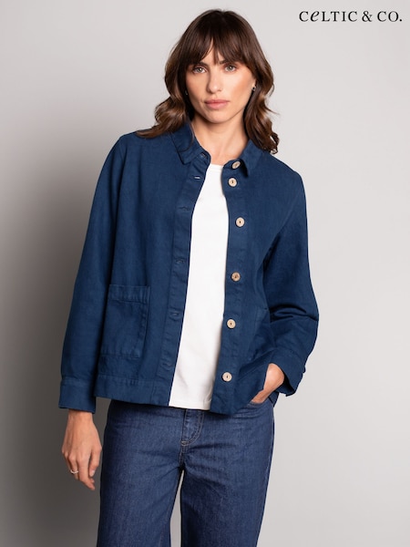 Celtic & Co. Blue 100% Cotton Twill Pleat Back Jacket (F65492) | ‏749‏₪