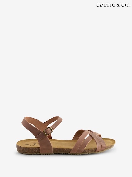 Celtic & Co. Triple Strap Low Wedge Brown Mules (F65535) | €107