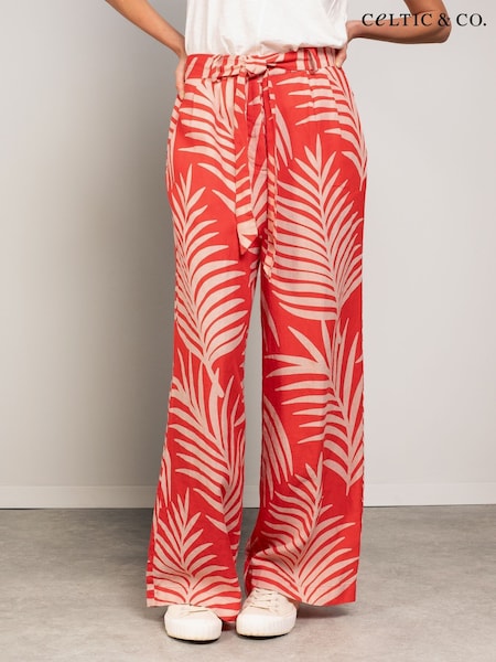 Celtic & Co. Orange Self Tie Wide Leg 100% Linen Trousers (F65537) | €152