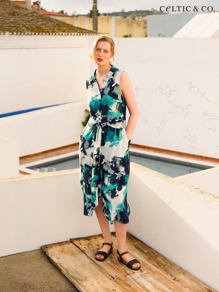 Celtic & Co. Blue Tie Front Midi Shirt Dress (F65539) | €179