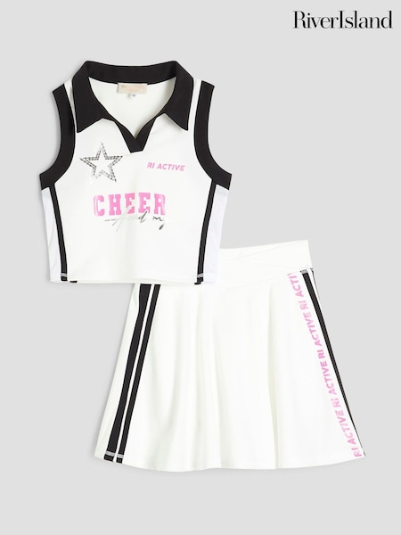 River Island White Girls 100% Cotton Active Cheer Skirt Set (F65744) | €37