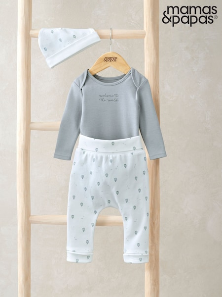 Mamas & Papas Blue Hot Air Balloon Bodysuit Leggings And Hat Set (F65760) | 38 €