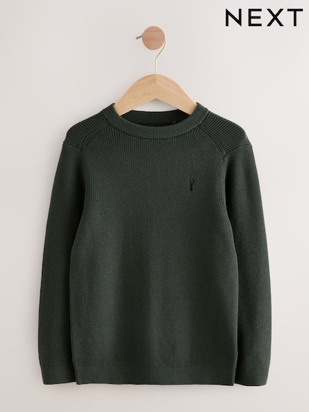 Dark Green With Stag Cotton Crew Neck Knitted Jumper (3-16yrs) (F65778) | €19 - €26