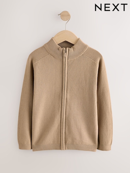 Tan Brown Zip Through Knitted Cardigan (3-16yrs) (F65783) | €20 - €26