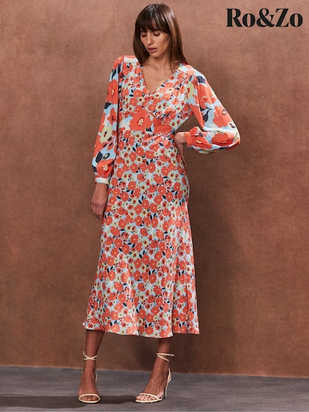 Ro&Zo Blue Poppy Ditsy Print Tie Back Tea Dress (F65791) | €178