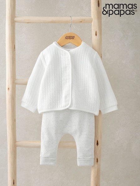Mamas & Papas Quilted White Jacket Bodysuit And Leggings Set (F65792) | €45