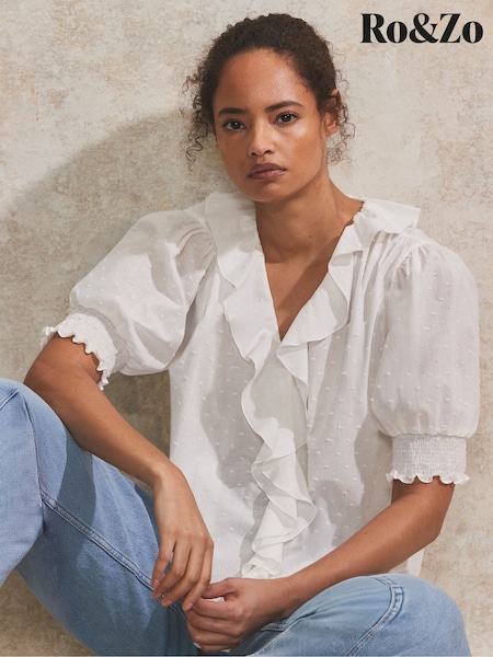 Ro&zo Dobby Frill Front 100% Cotton Top (F65797) | €109