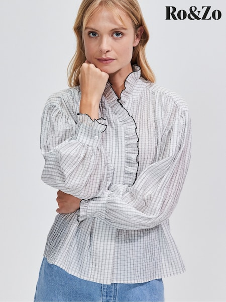 Ro&Zo White Check Print Frill Detail Shirt (F65798) | kr1 128