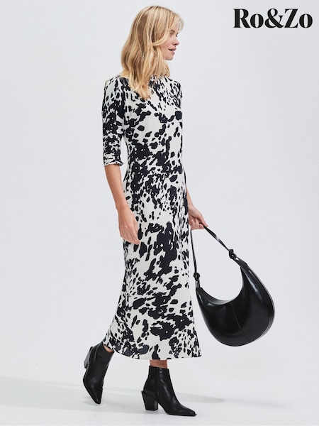 Ro&Zo Black Irregular Spot Printed Puff Sleeve Dress (F65805) | €170