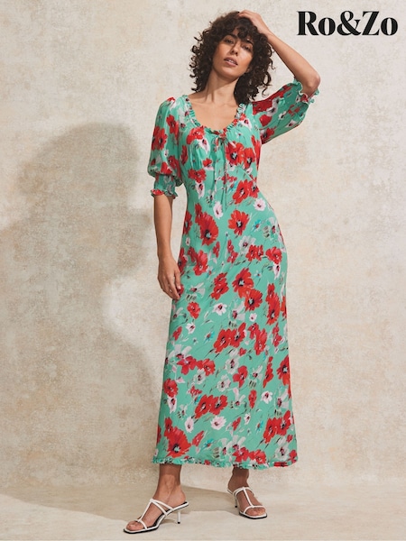 Ro&Zo Red Poppy Print Tie Front Dress (F65810) | €171