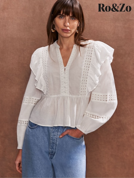 Ro&Zo White Crochet Trim 100% Cotton Top (F65812) | 4,746 UAH
