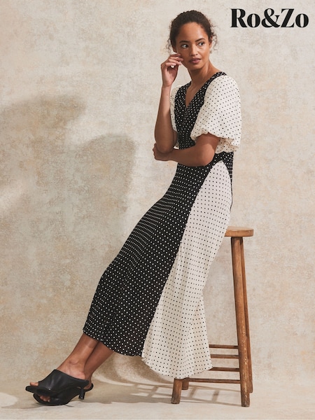 Ro&Zo Black Contrast Spot Midi Dress (F65816) | €138